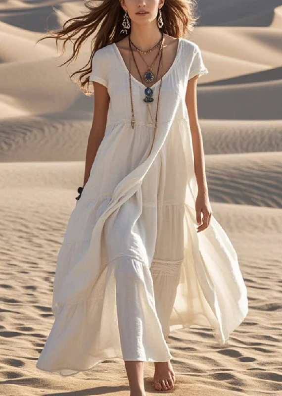 women's flowy dressesWhite Cotton Maxi Dresses Oversized Summer