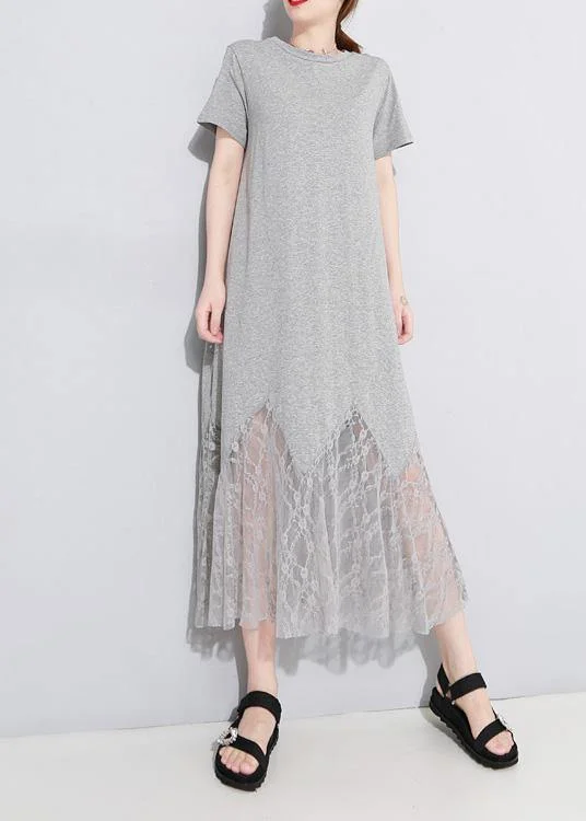 women's bridesmaid dressesChic gray cotton clothes Women lace patchwork Maxi summer hollow out Dresses