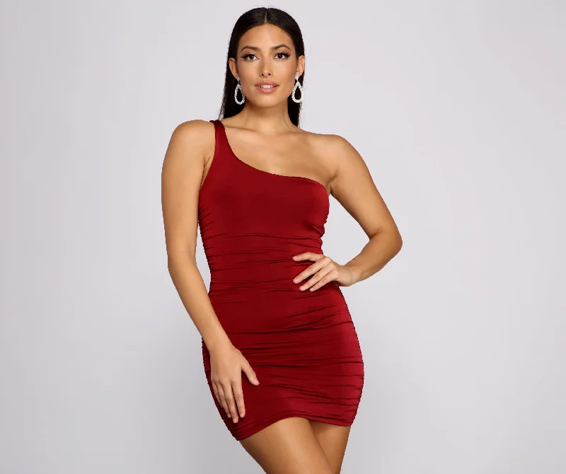 women's lace dressesSuch A Stunner One Shoulder Ruched Mini Dress