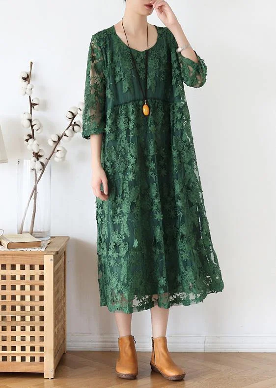 women's trendy dressesWomen o neck half sleeve dress Inspiration green Maxi Dress