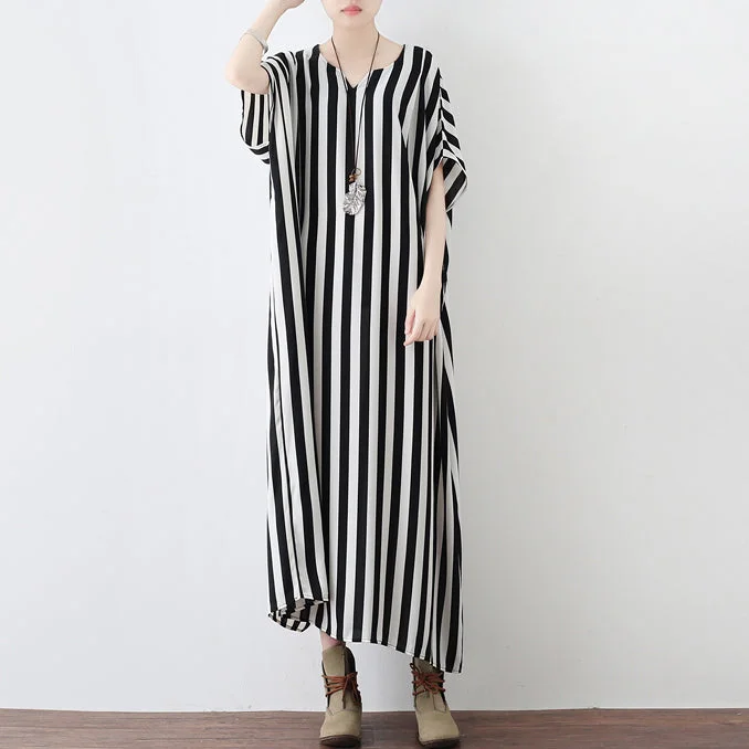 women's cinched-waist dressesBlack white striped summer dresses oversized chiffon caftans plus size maxi dress beach dresses sundress