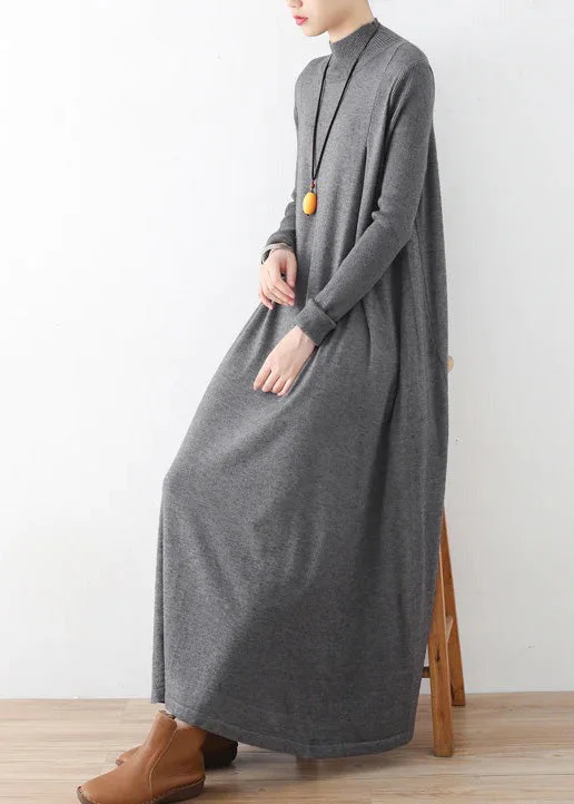 women's apple-shaped body dresses2024 winter gray knit maxi dresses elegant warm woolen dresses caftans gown