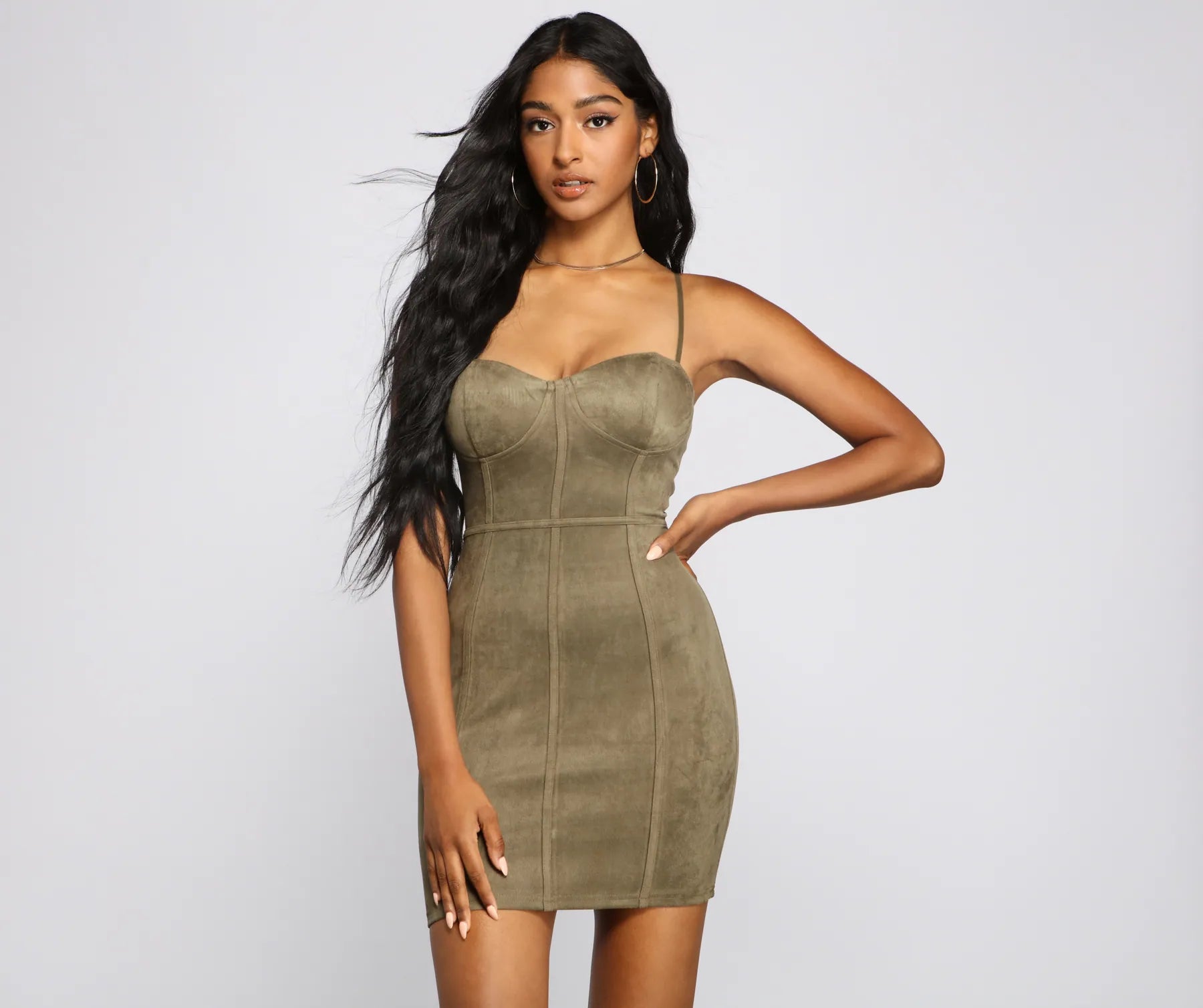 women's everyday dressesElite Glam Faux Suede Mini Dress