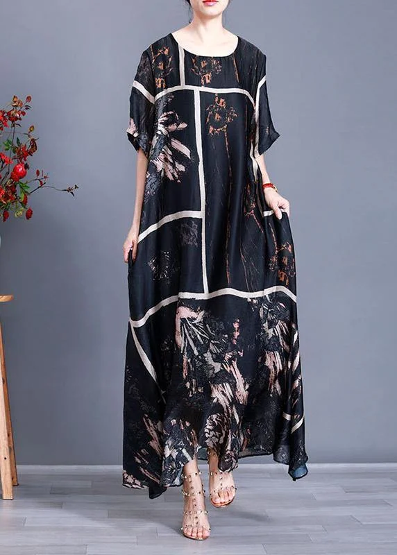 women's machine-washable dressesModern Black Print Satin Maxi Dress Plus Size Patchwork Caftan