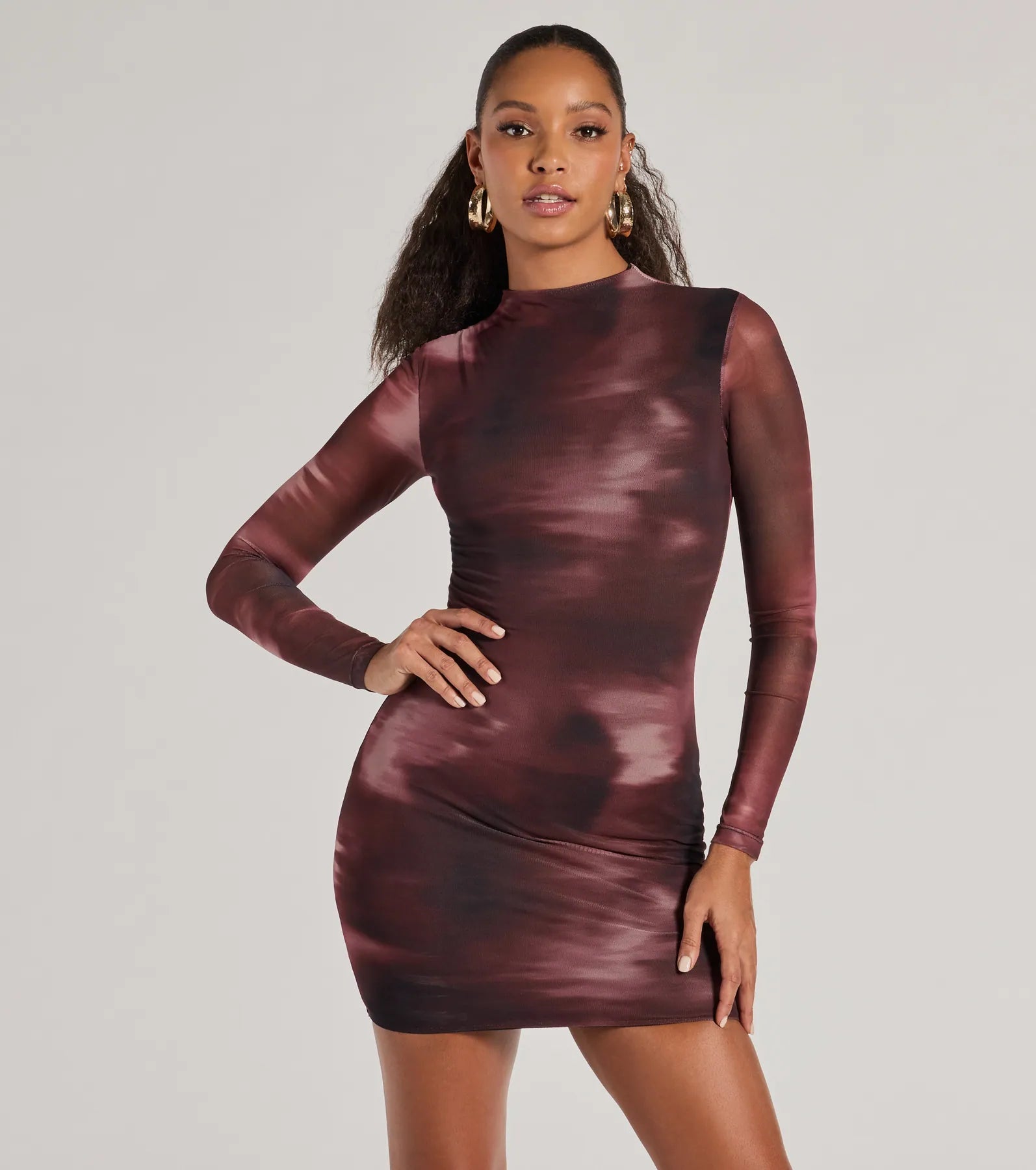 women's fashionable dressesPopular Poise Mock Neck Abstract Mini Dress