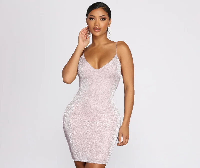 women's metallic dressesSparkle & Shine Glitter Mini Dress