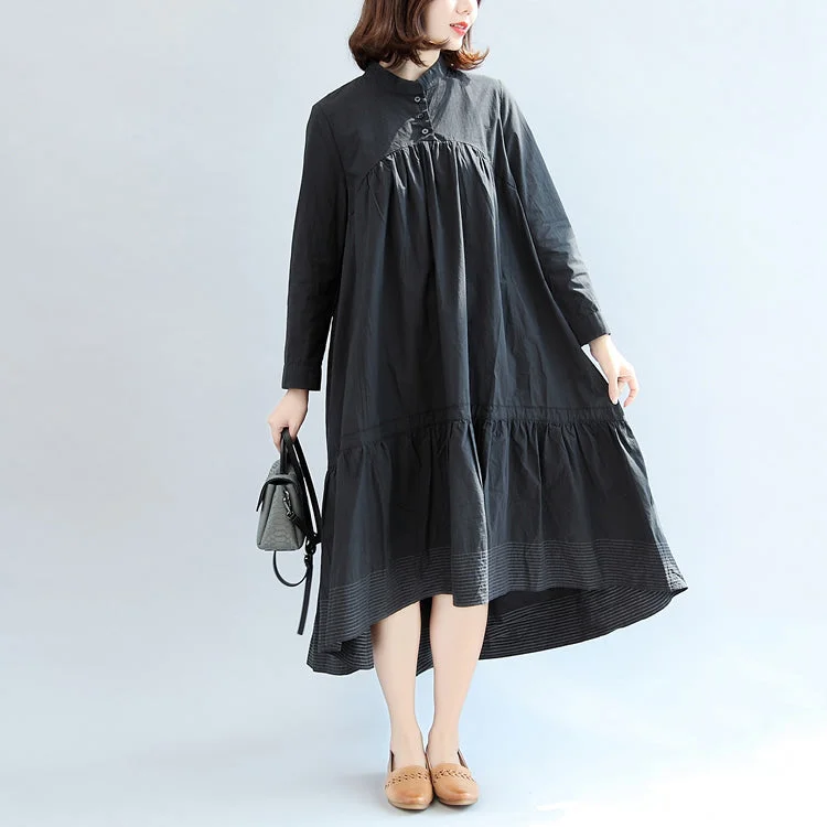 women's work dresses2024 autumn black butterfly hem cotton dresses oversize casual maxi dress