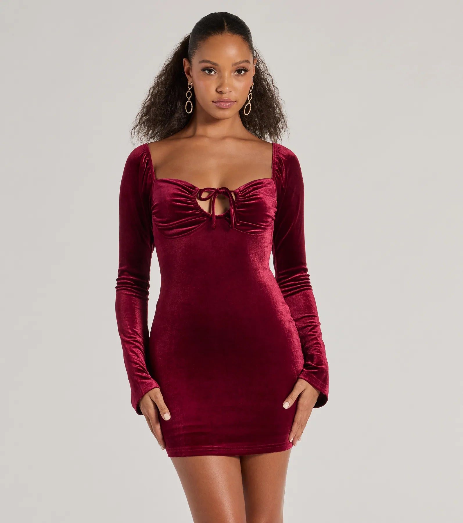 women's affordable dressesSeason Of Splendor Long Sleeve Velvet Mini Dress