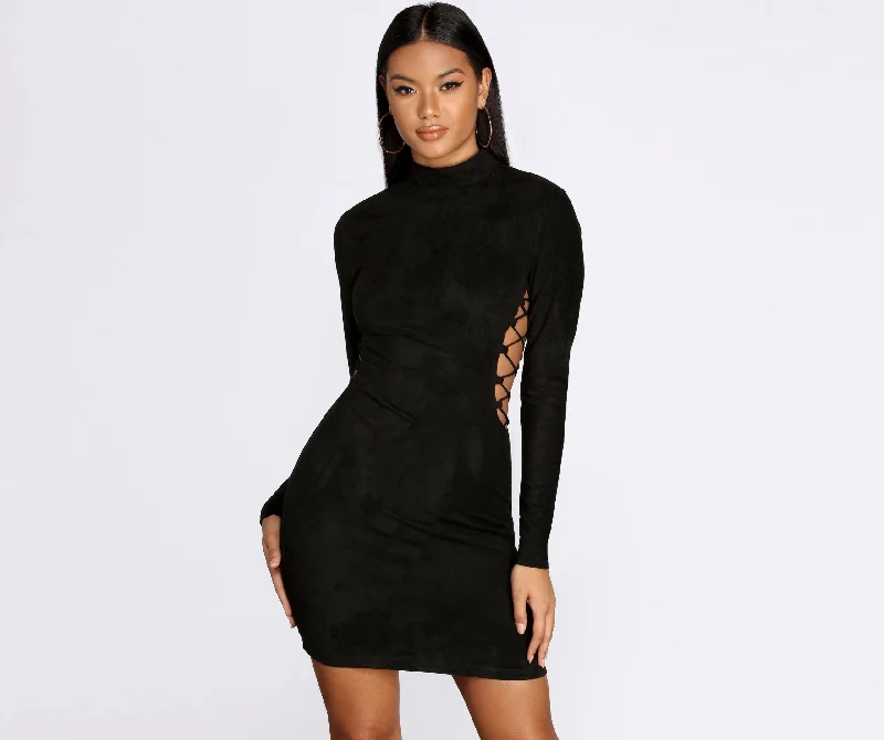 women's versatile dressesLace Up Suede Mini Dress