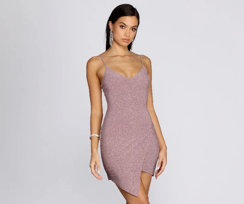 women's evening dressesGlitter Wrap Knit Mini Dress