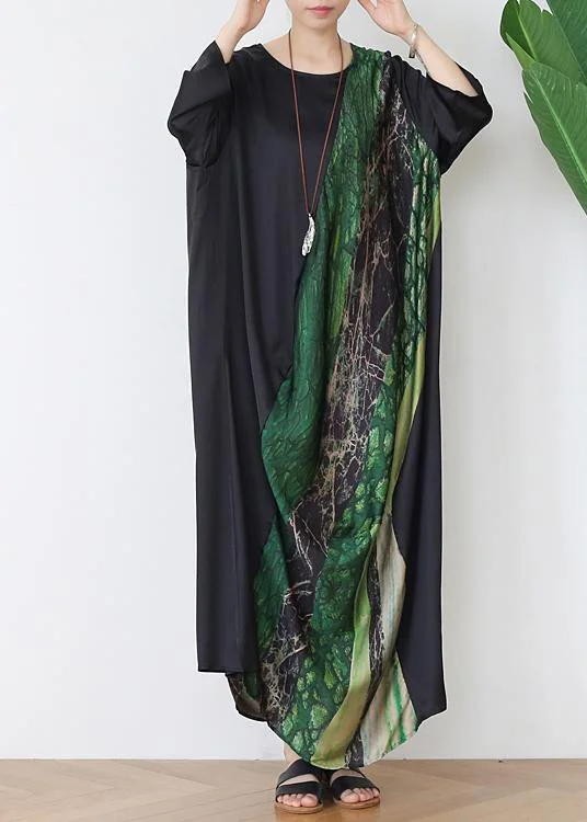 women's unique dressesSimple Green Print Chiffon Patchwork Summer Maxi Dresses