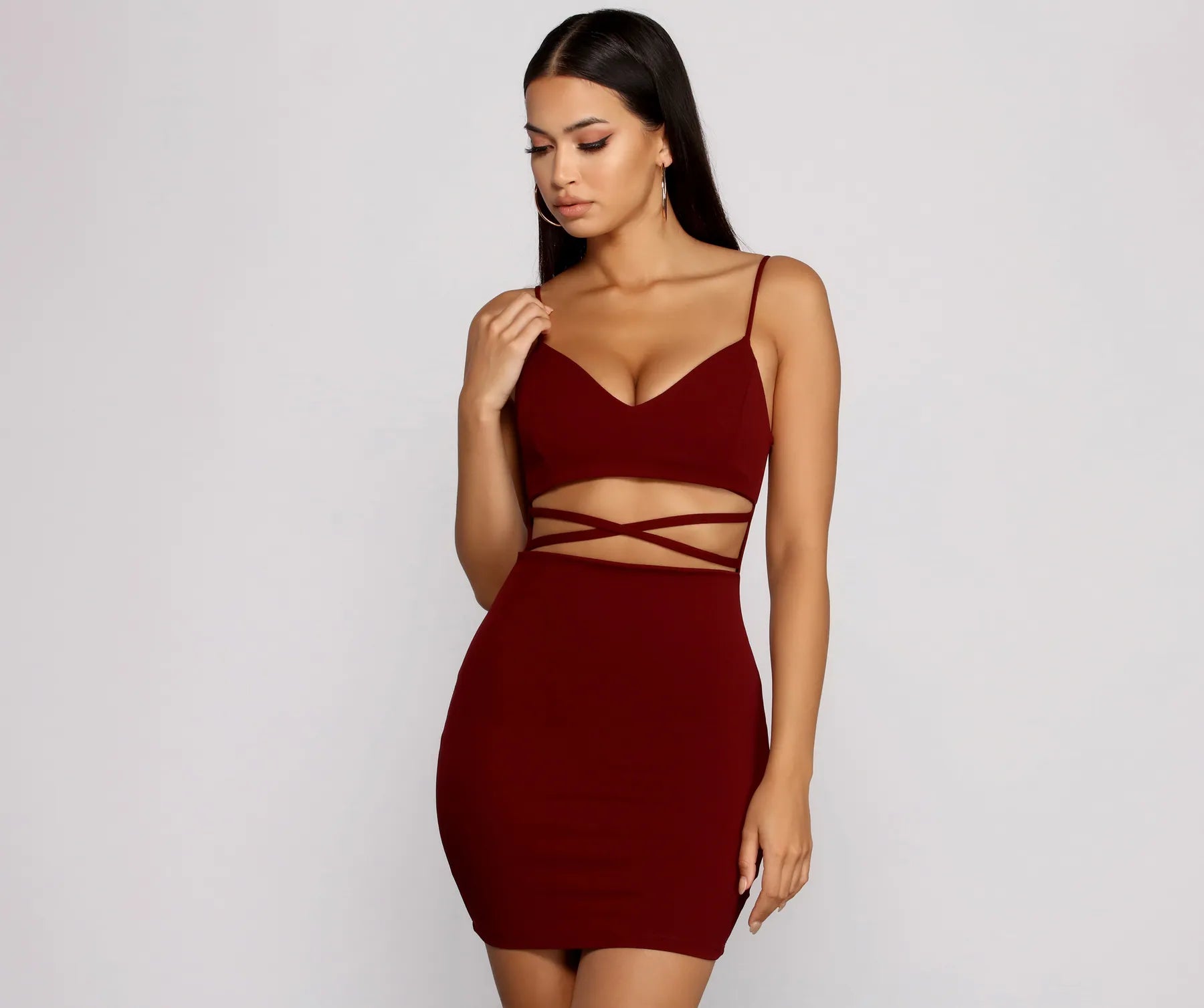 women's short-sleeved dressesGo All Out Waist Cut Out Crepe Mini Dress