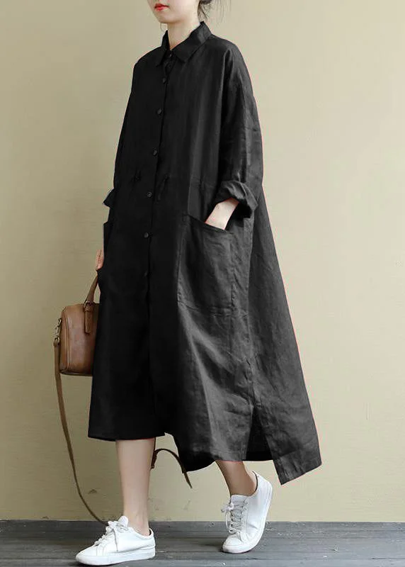 women's bridesmaid dressesBlack  Linen Shirt Dress Casual Oversize Spring Maxi Dresses