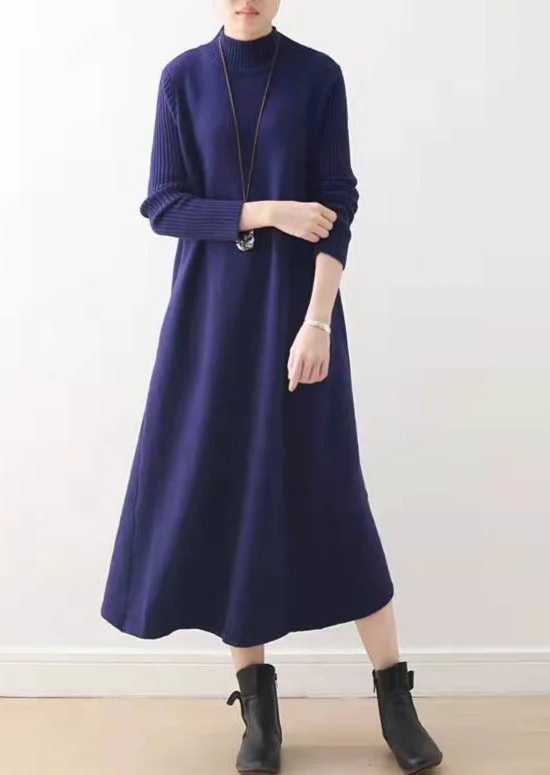 women's made-to-order dresses2024 winter Blue long maxi dresses plus size cotton winter dresses warm woolen dress