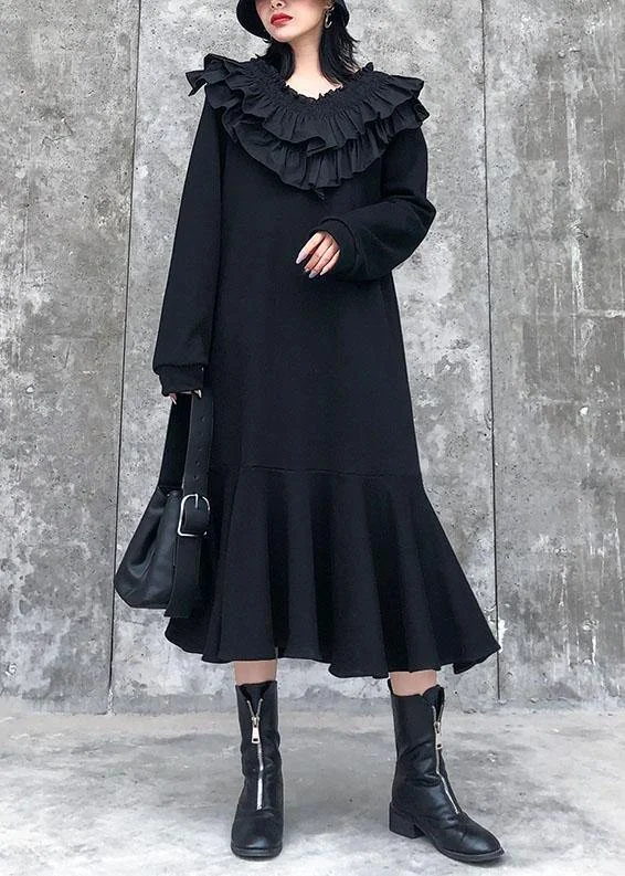 women's limited-edition dressesModern black cotton quilting dresses Ruffled patchwork Maxi Dress