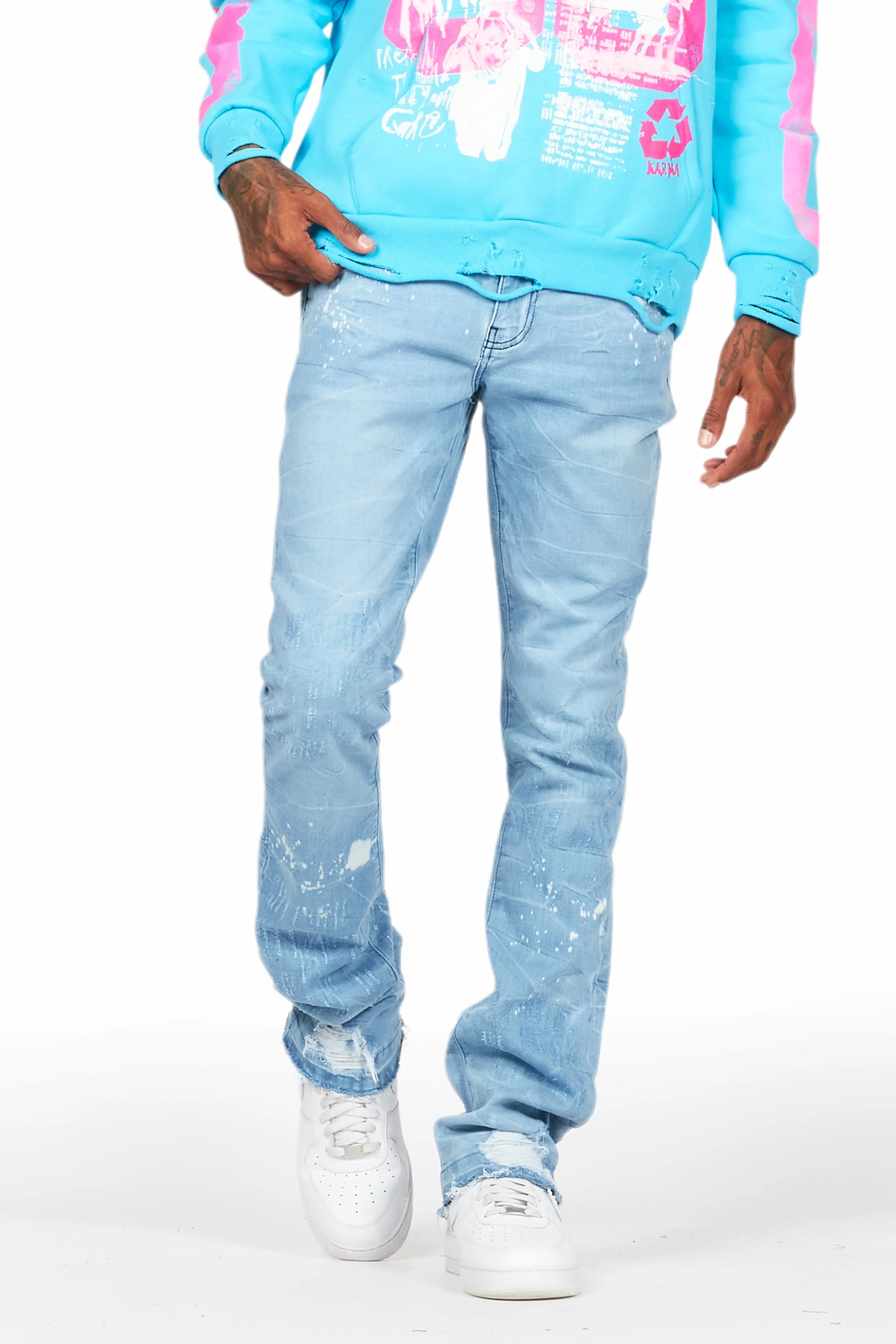 women's thermal pantsMolter Light Blue Stacked Flare Jean