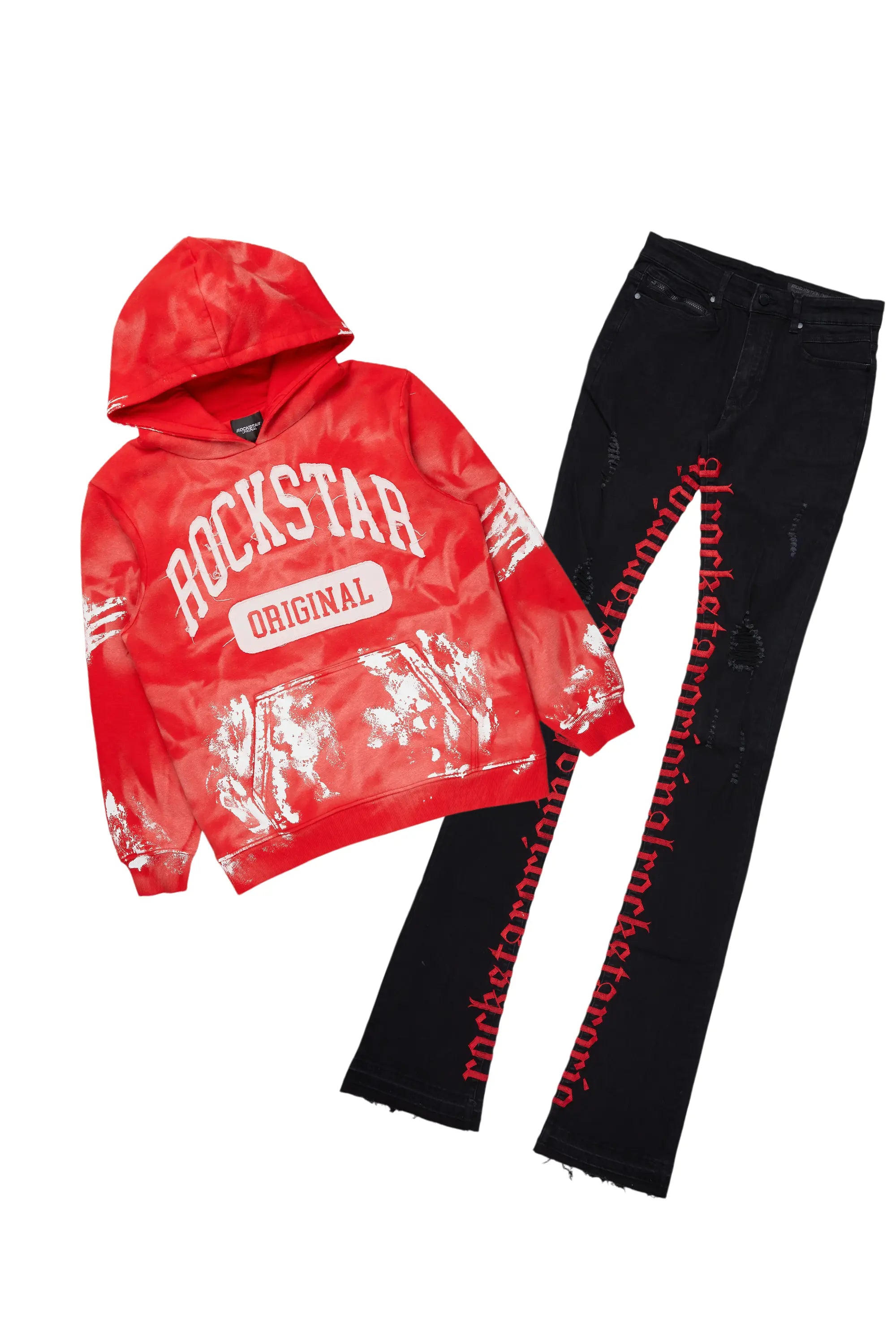 women's solid-color pantsKarlo Red Hoodie/Super Stacked Flare Jean Bundle