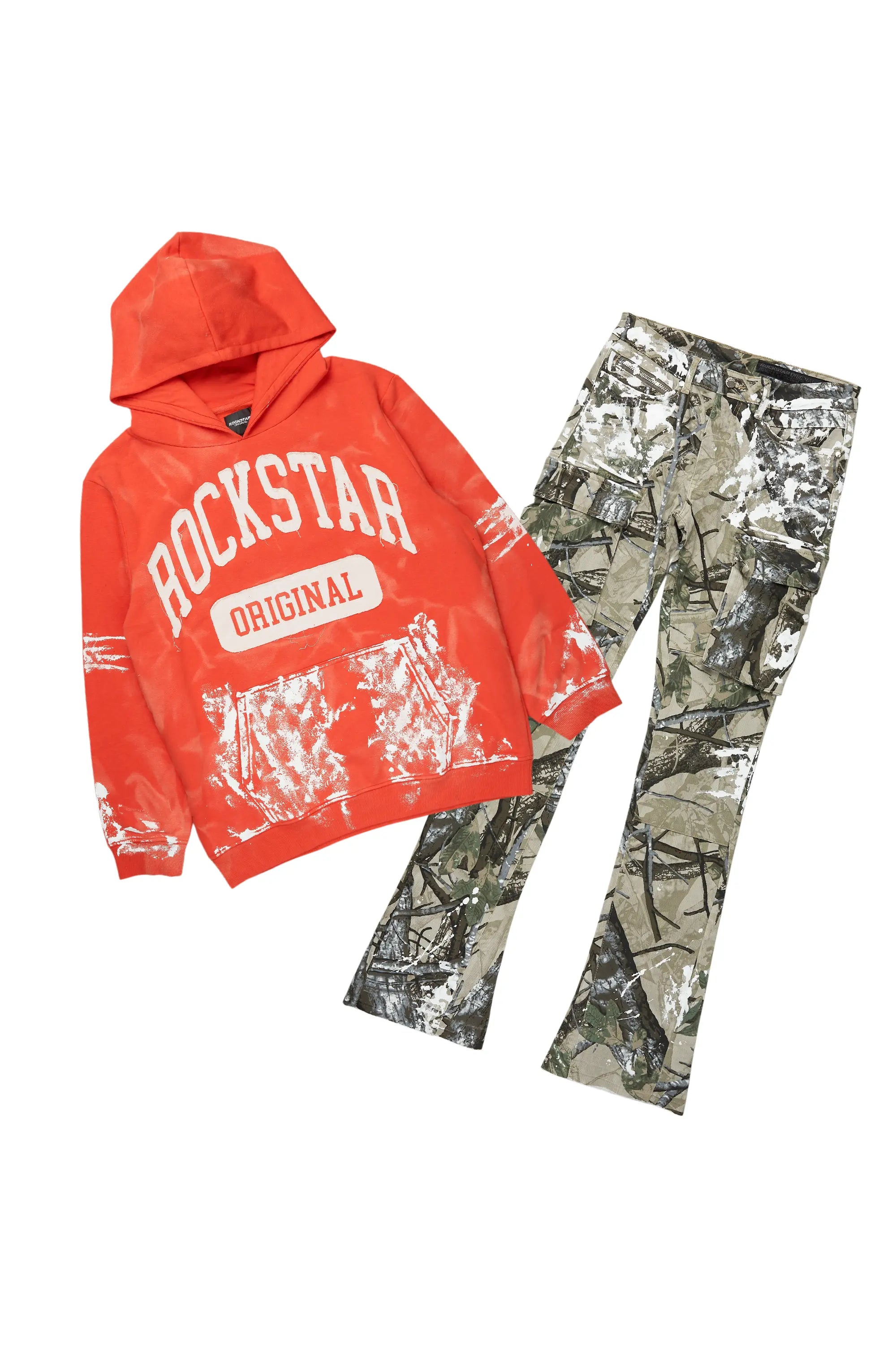 women's checkered pantsKarlo Orange Hoodie/Stacked Flare Jean Bundle