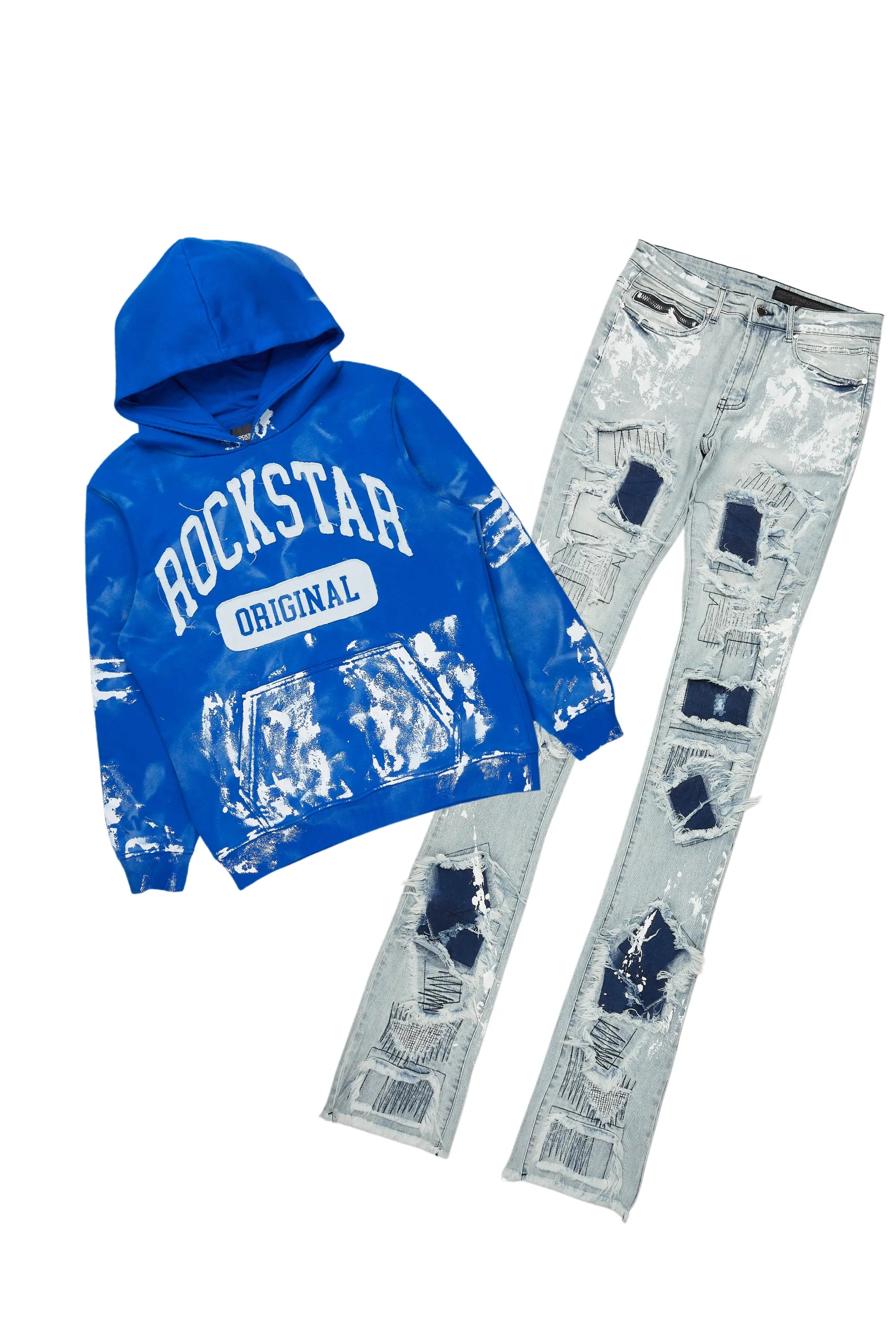 women's patterned pantsKarlo Royal Hoodie/Super Stacked Flare Jean Bundle