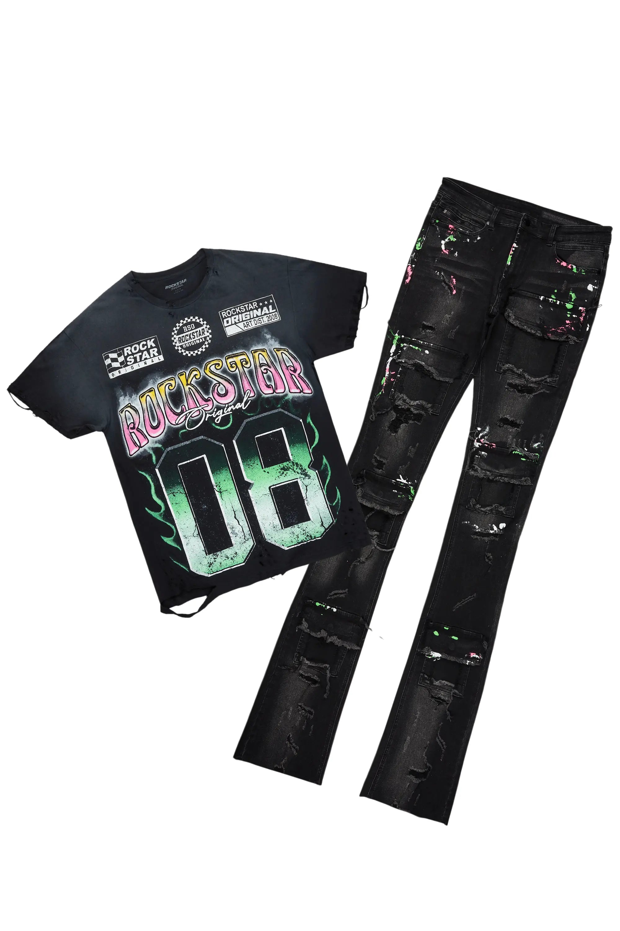 women's cropped pantsQuito Black T-Shirt/Super Stacked Flare Jean Bundle