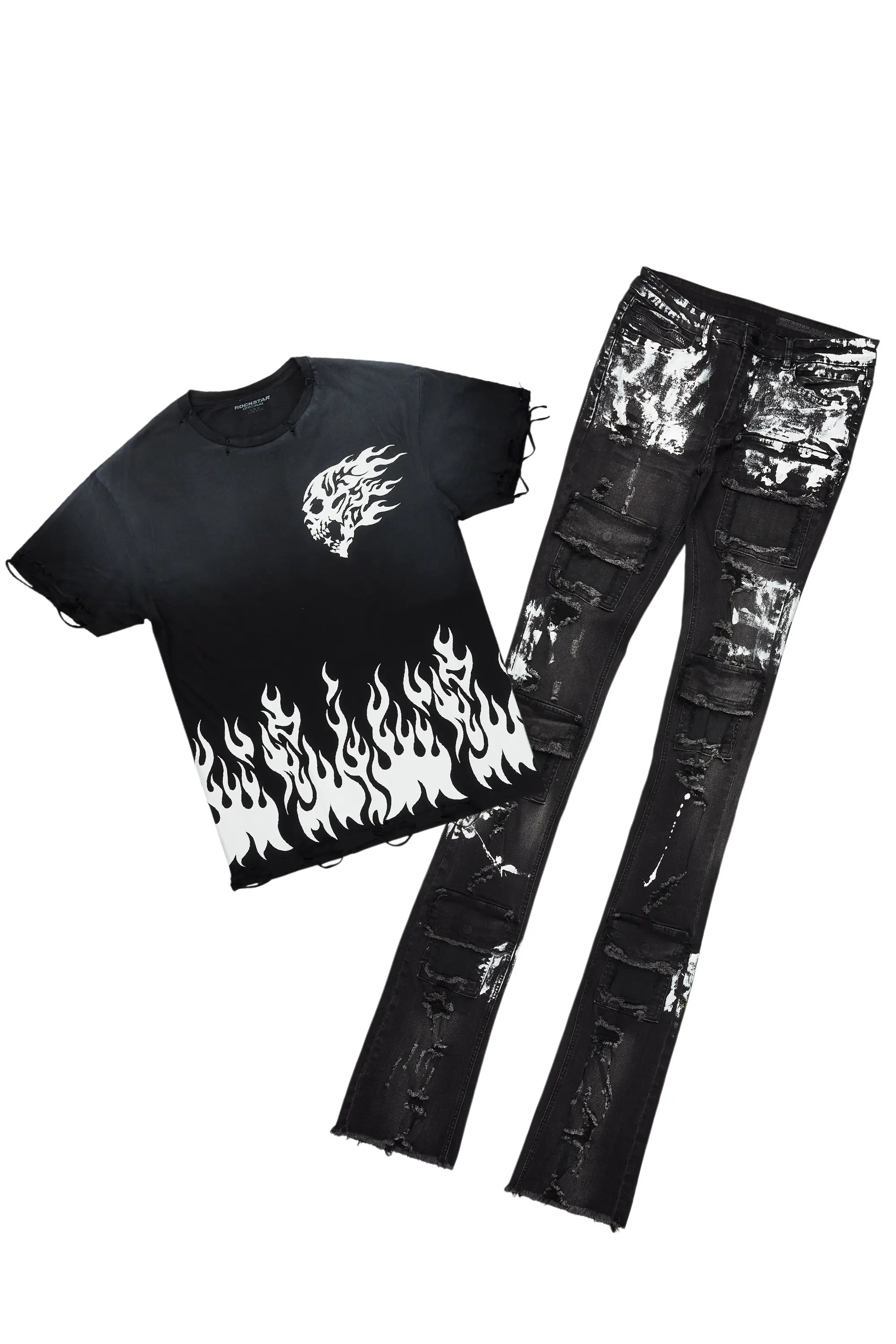 women's party pantsBubble Black T-Shirt/Super Stacked Flare Jean Bundle