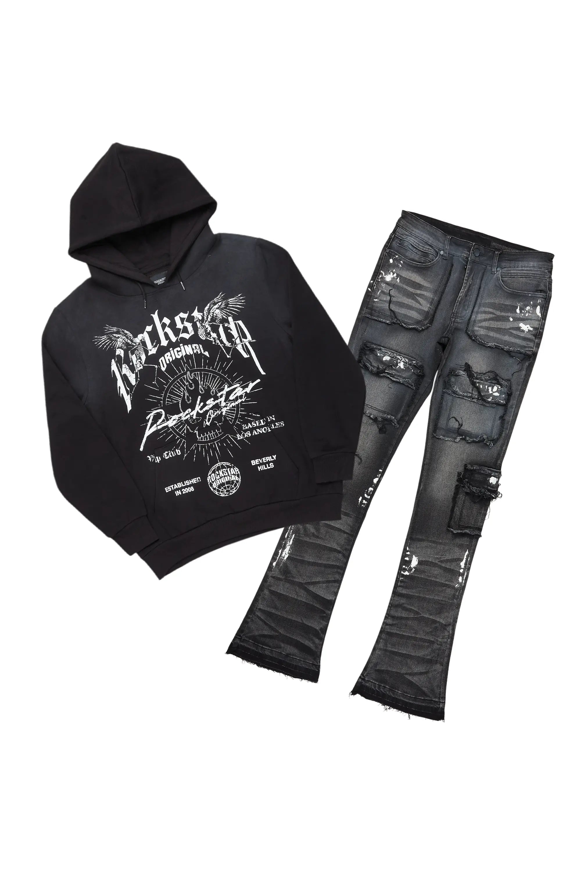 women's clubbing pantsTally Black Hoodie/Stacked Flare Jean Bundle