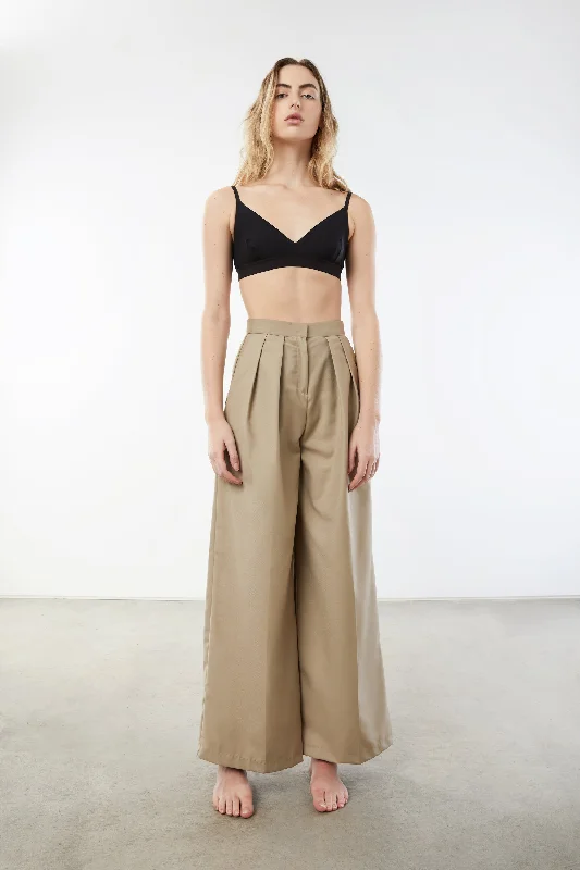 women's mid-rise pantsWIDE LEG PANT WITH PLEATS