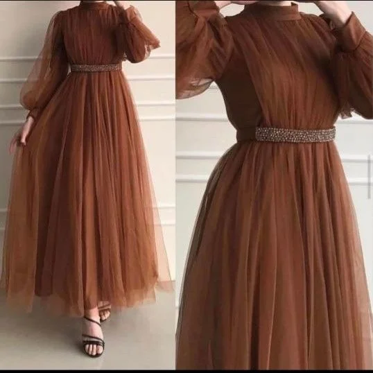 women's trendy dressesA line Brown Long Prom Dress      S3196