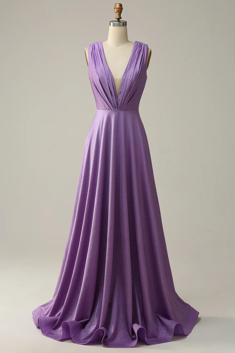 women's flowy dressesA Line Deep V Neck Purple Sleeveless Long Prom Dress