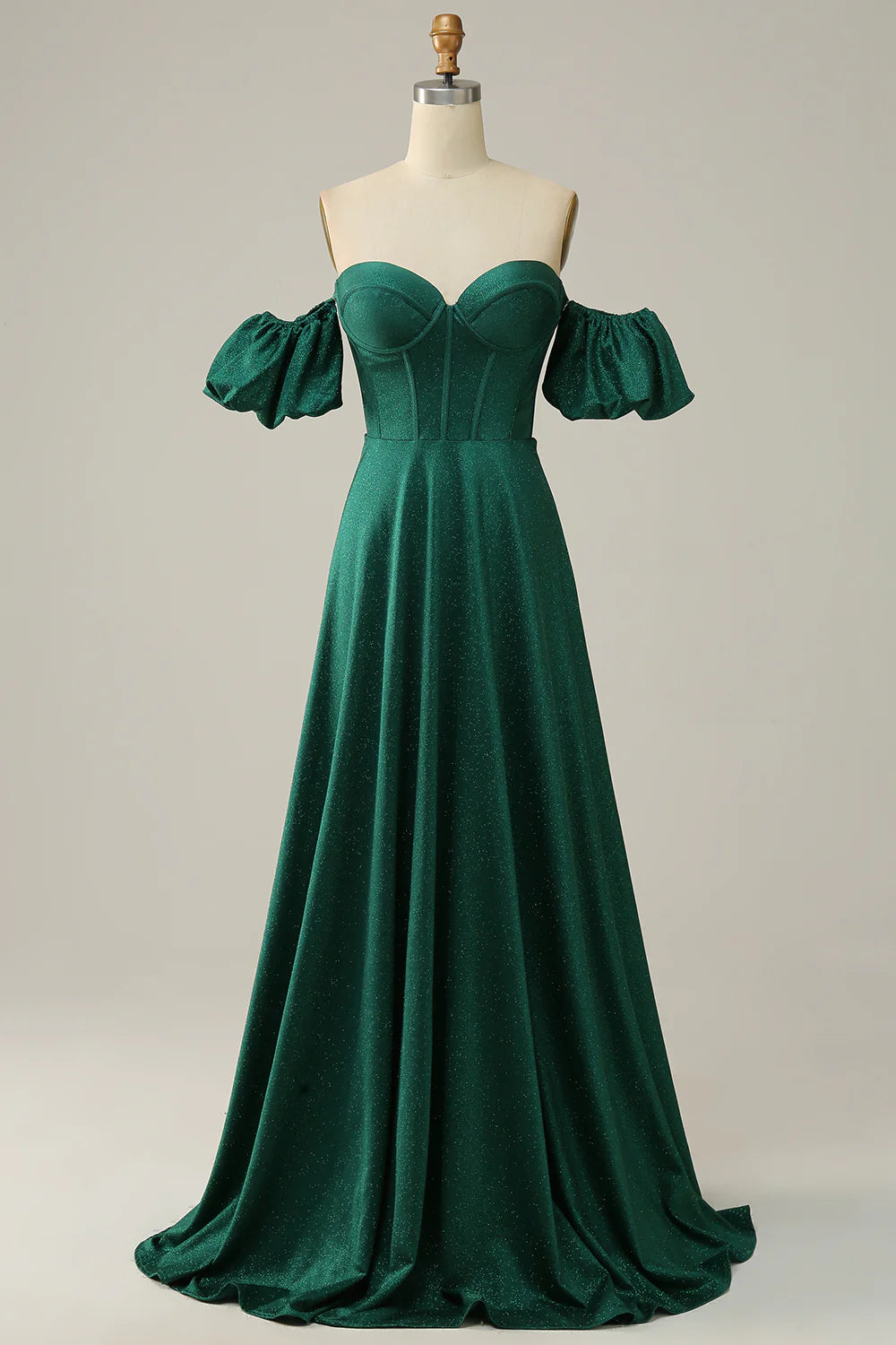 women's off-the-shoulder dressesA Line Off the Shoulder Dark Green Long Prom Dress