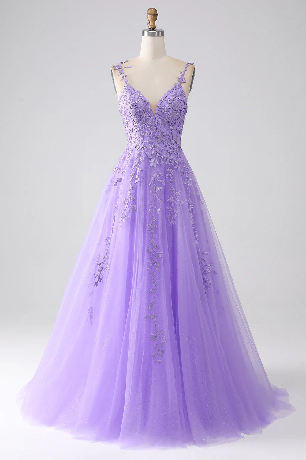 women's high-end dressesAmzcw A-Line Spaghetti Straps Long Lilac Prom Dress with Appliques prom dresses with long sleeves