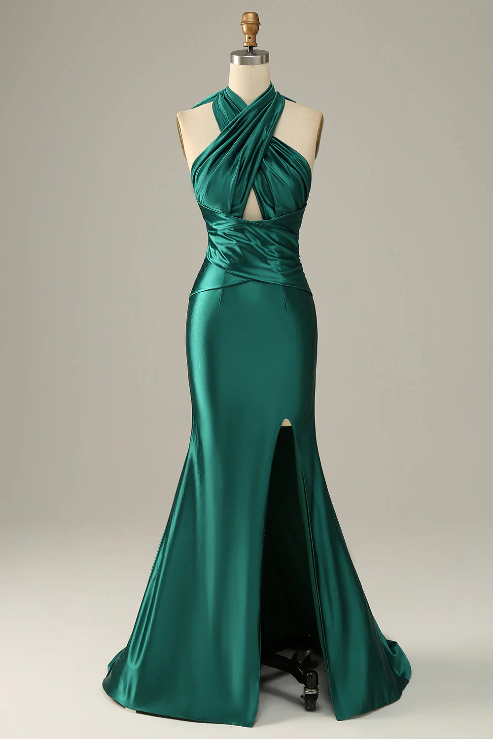 women's sheath dressesAmzcw Dark Green Halter Lace Up Mermaid Prom Dress With Slit prom dresses with long sleeves