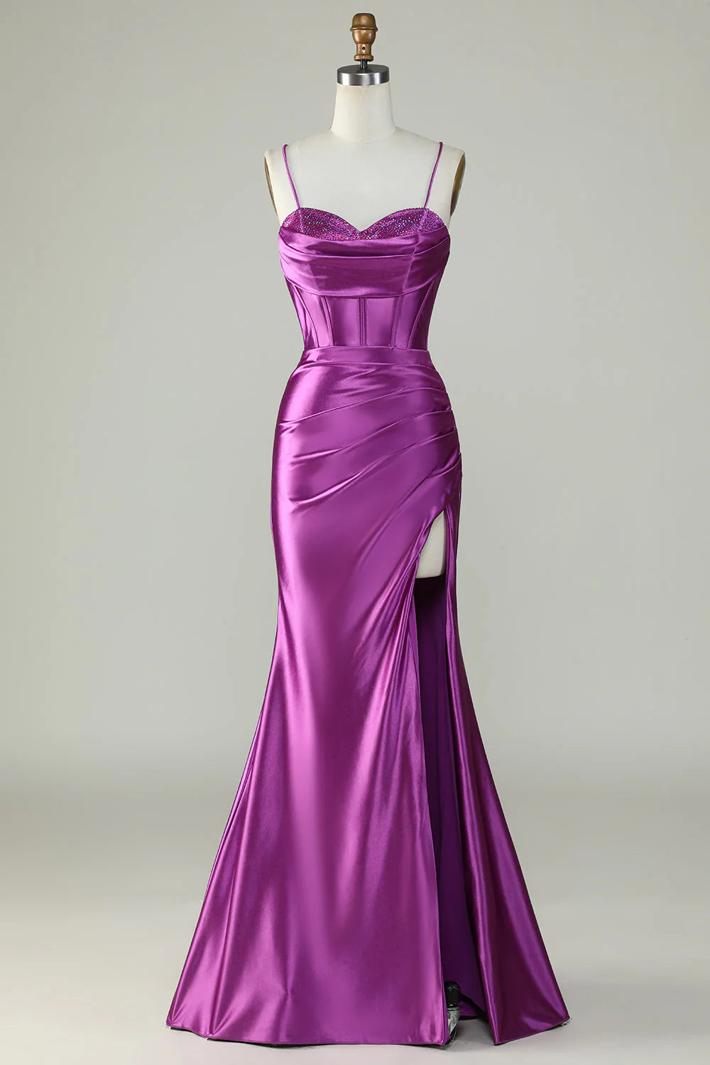 women's lace-up dressesAmzcw Dark Purple Mermaid Spaghetti Straps Long Prom Dress With Slit