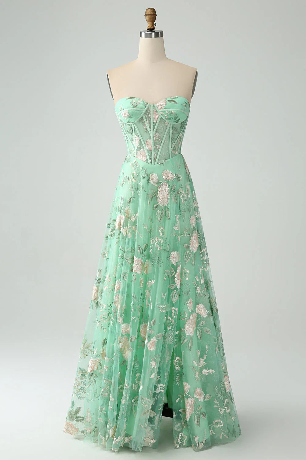 women's off-the-shoulder dressesAmzcw Green A-Line Sweetheart Corset Long Prom Dress with Embroidery