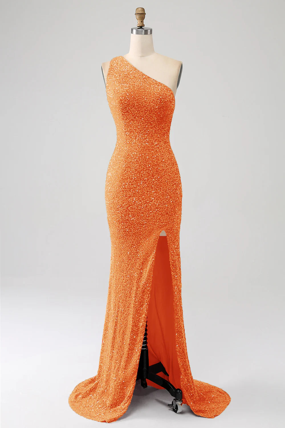 women's bespoke dressesAmzcw Orange Mermaid One Shoulder Sparkly Sequins Prom Dress with Slit