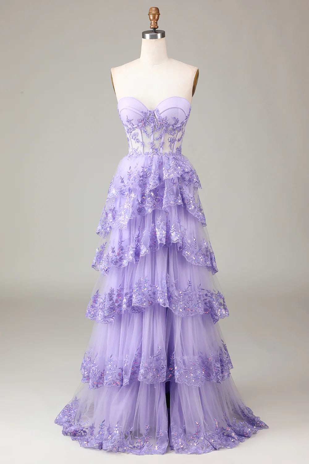 women's vacation dressesAmzcw Princess Purple A Line Sweetheart Tiered Sequin Tulle Prom Dress