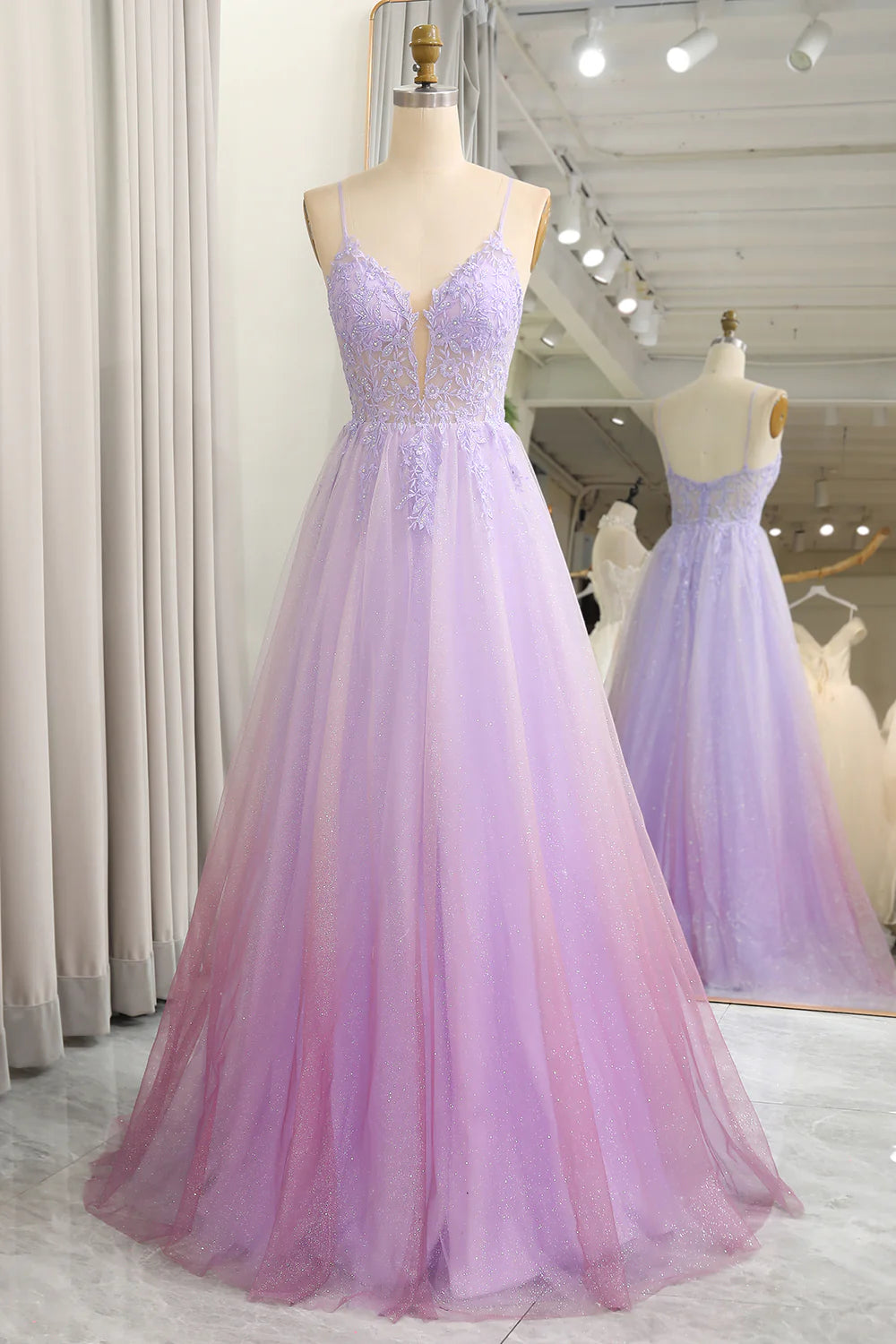 women's smart casual dressesAmzcw Sparkly Gradient Purple A Line Tulle Long Prom Dress With Appliques prom dress shops