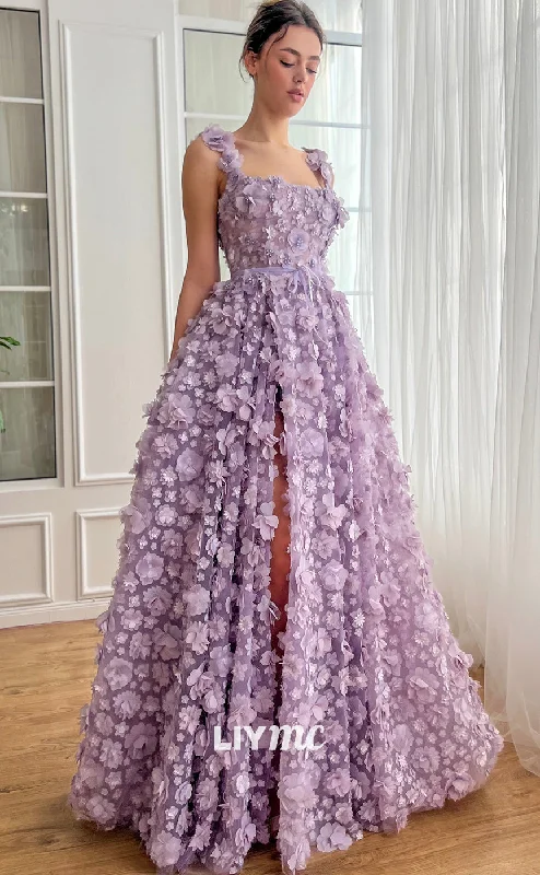 women's wrap dressesLP1285 - Luxurious Straight Across Tiered Floral Embellished Long Prom Dress