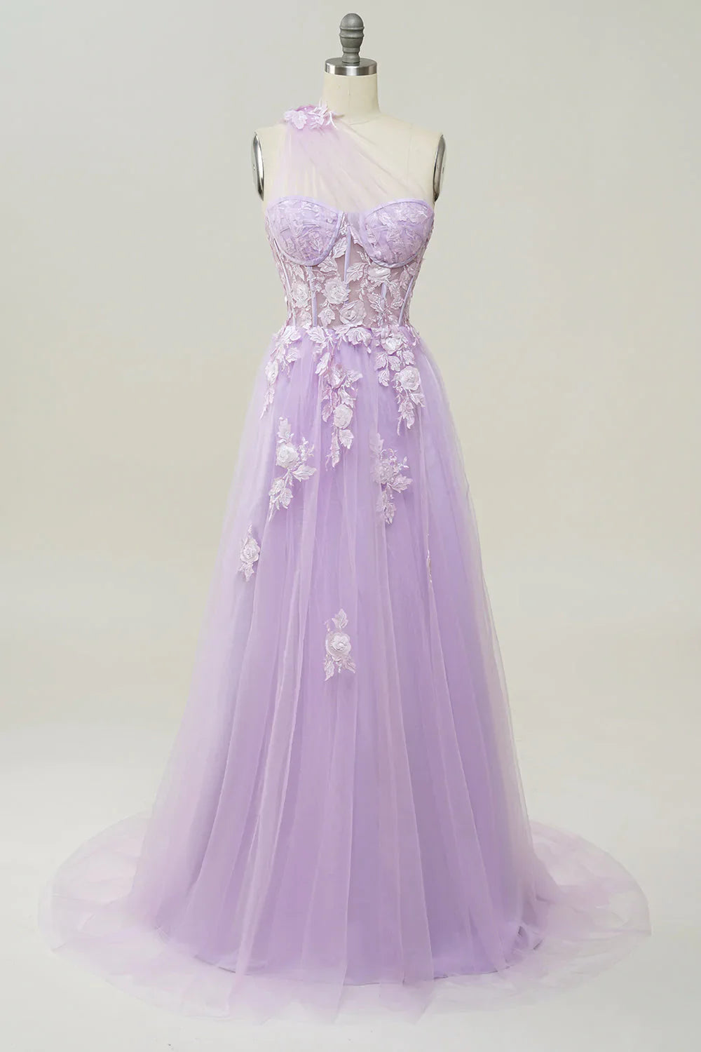 women's long-sleeved dressesElegant A Line One Shoulder Purple Long Prom Dress with Appliques