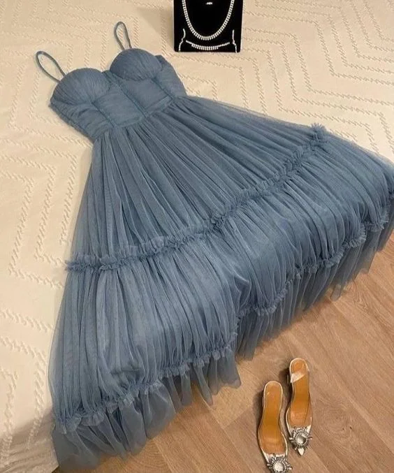 women's plus-size dressesGray Blue Tulle Prom Dress Tulle Homecoming Dress          S3019