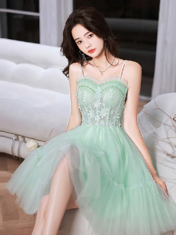 women's flowy dressesGreen sweetheart neck tulle lace short prom dress, green homecoming dress        S3020