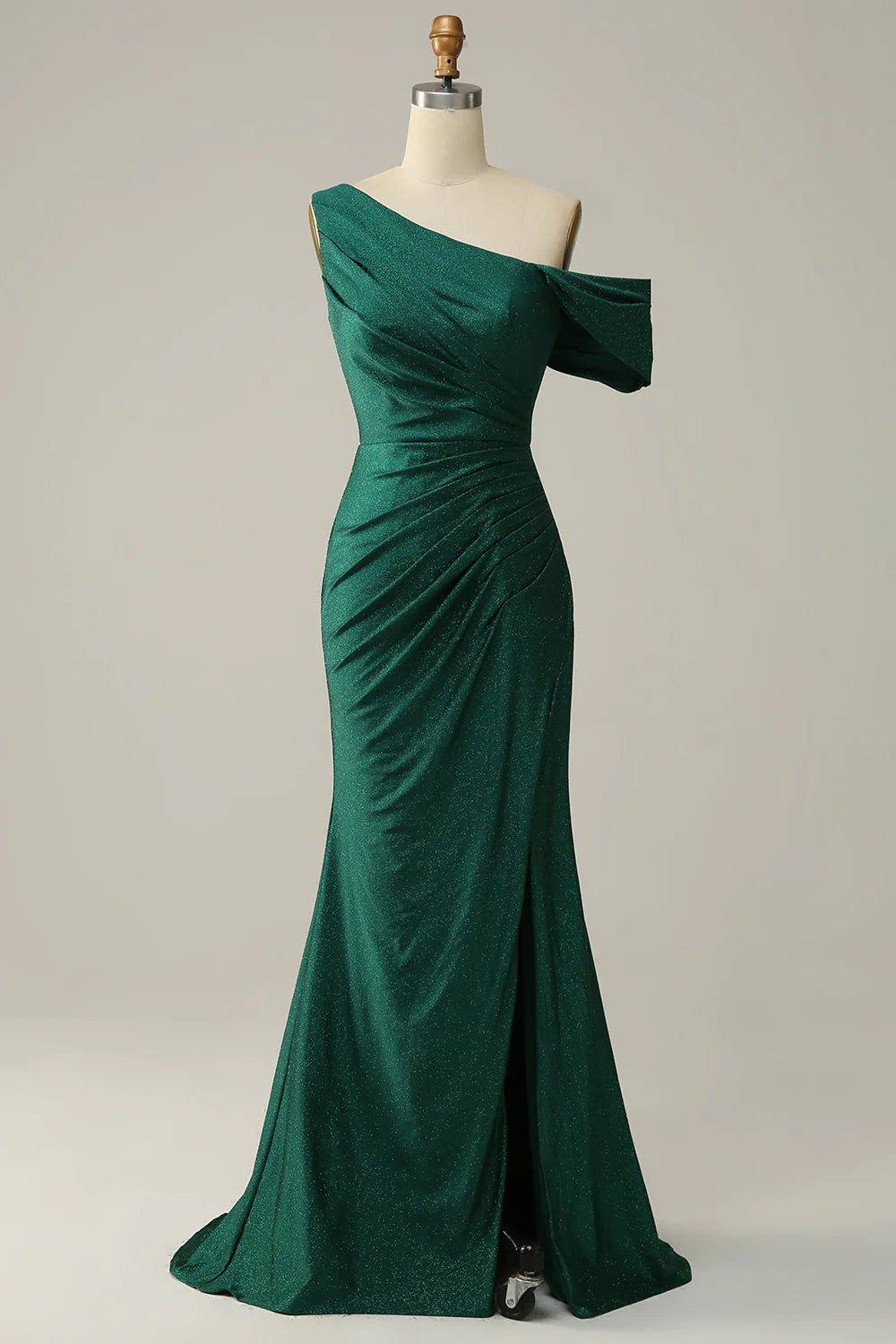 women's sleeveless dressesMermaid One Shoulder Dark Green Long Prom Dress