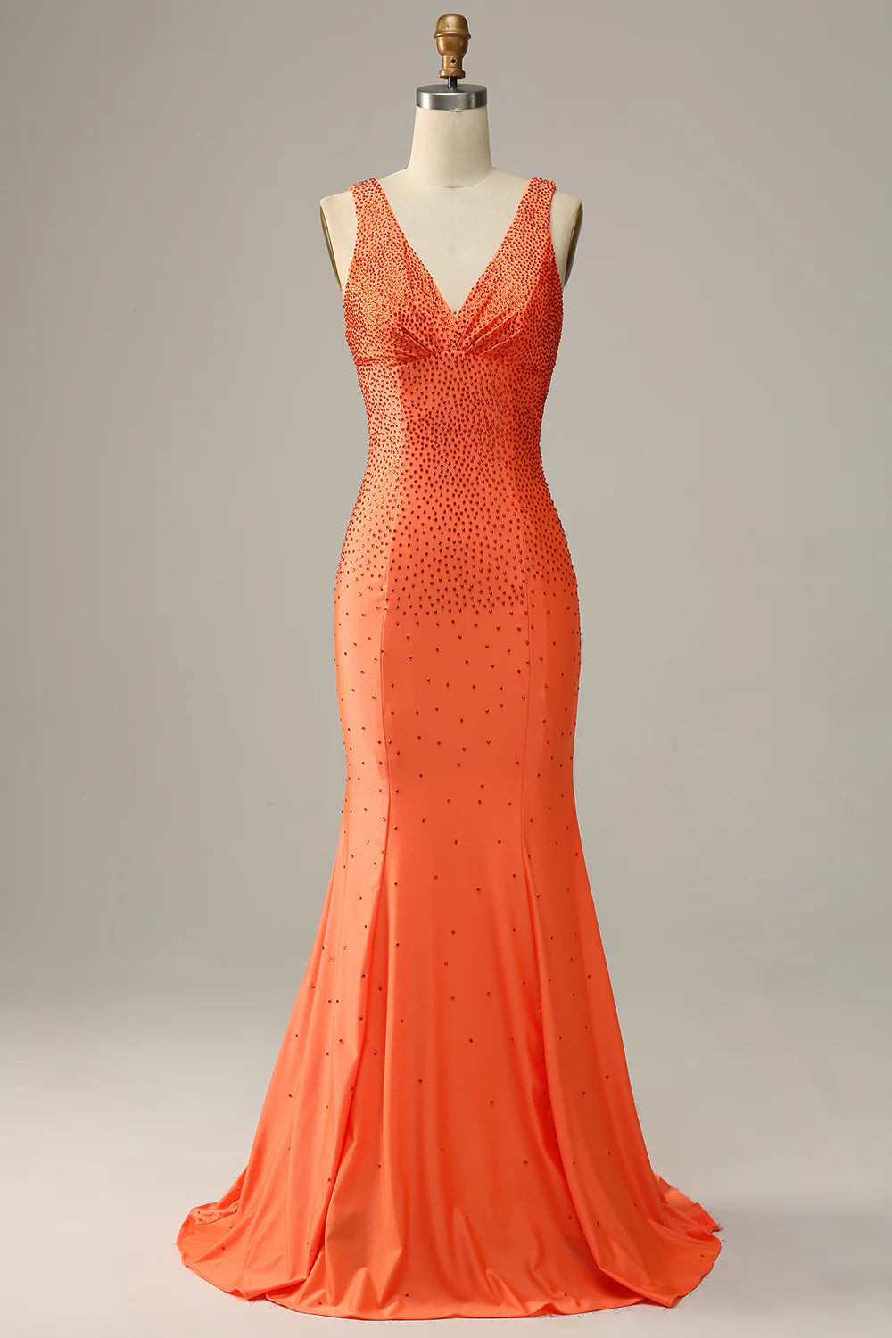 women's cocktail dressesMermaid V Neck Orange Long Prom Dress with Beading