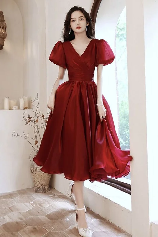 women's stretch dressesRED V NECK SHORT PROM DRESS A LINE HOMEOCMING DRESS    S2727