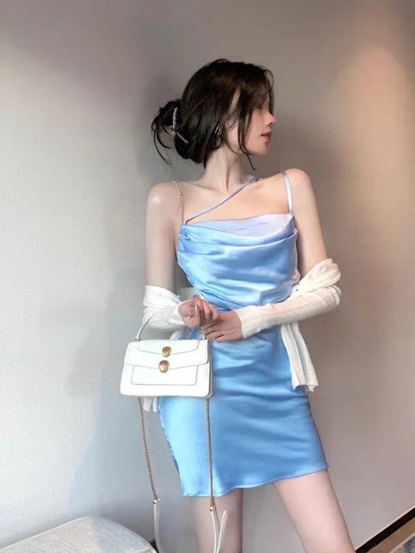 women's limited-edition dressesSimple Blue Sheath Spaghetti Straps Short Homecoming Dresses,Short Prom Dresses       S2967