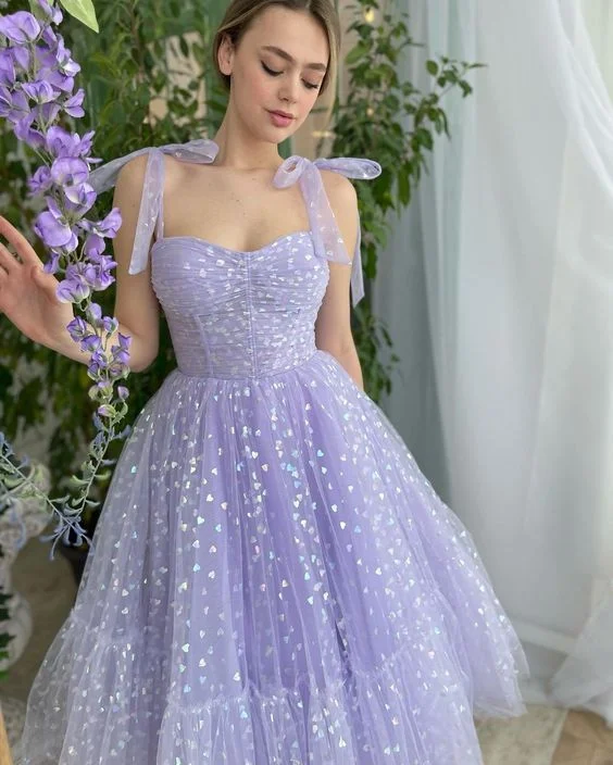 women's easy-to-wear dressesVintage Light Purple Tulle Prom Dresses Sweetheart Knee Length Formal Occasion Dresses for Women    S3199